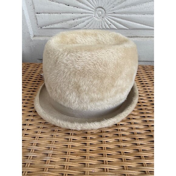 Vintage 60\'s Tan Fuzzy Wool Womens Tilted Fedora Hat Leci Size 22\